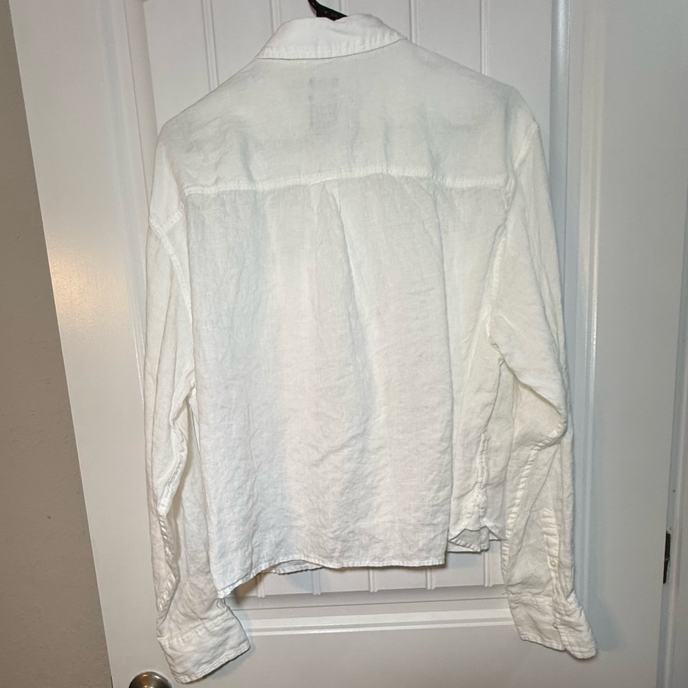 GAP White 100% Linen Cropped Button Front Shirt Women’s L Tall - Picture 2 of 4
